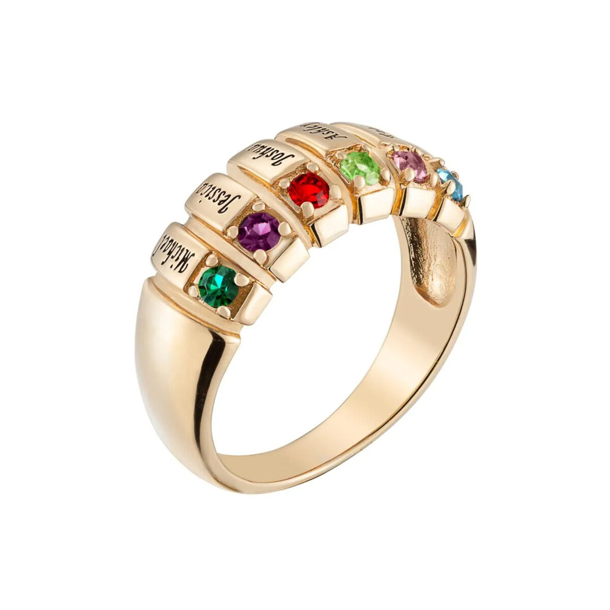 Sterling Silver with Yellow Gold Plated CZ Personalized Engraving Birthstone Ring-1