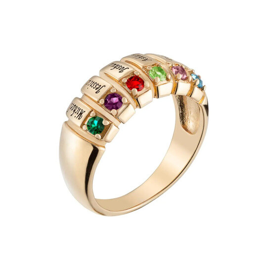 Sterling Silver with Yellow Gold Plated CZ Personalized Engraving Birthstone Ring