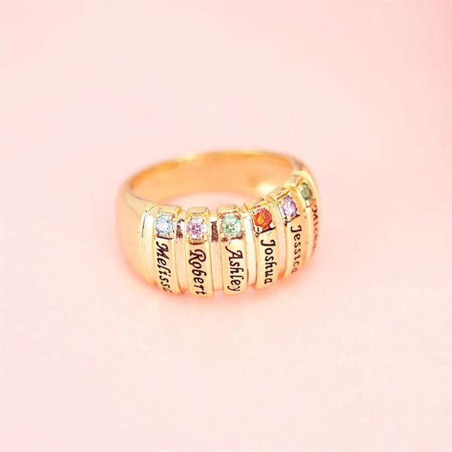 Sterling Silver with Yellow Gold Plated CZ Personalized Engraving Birthstone Ring-3