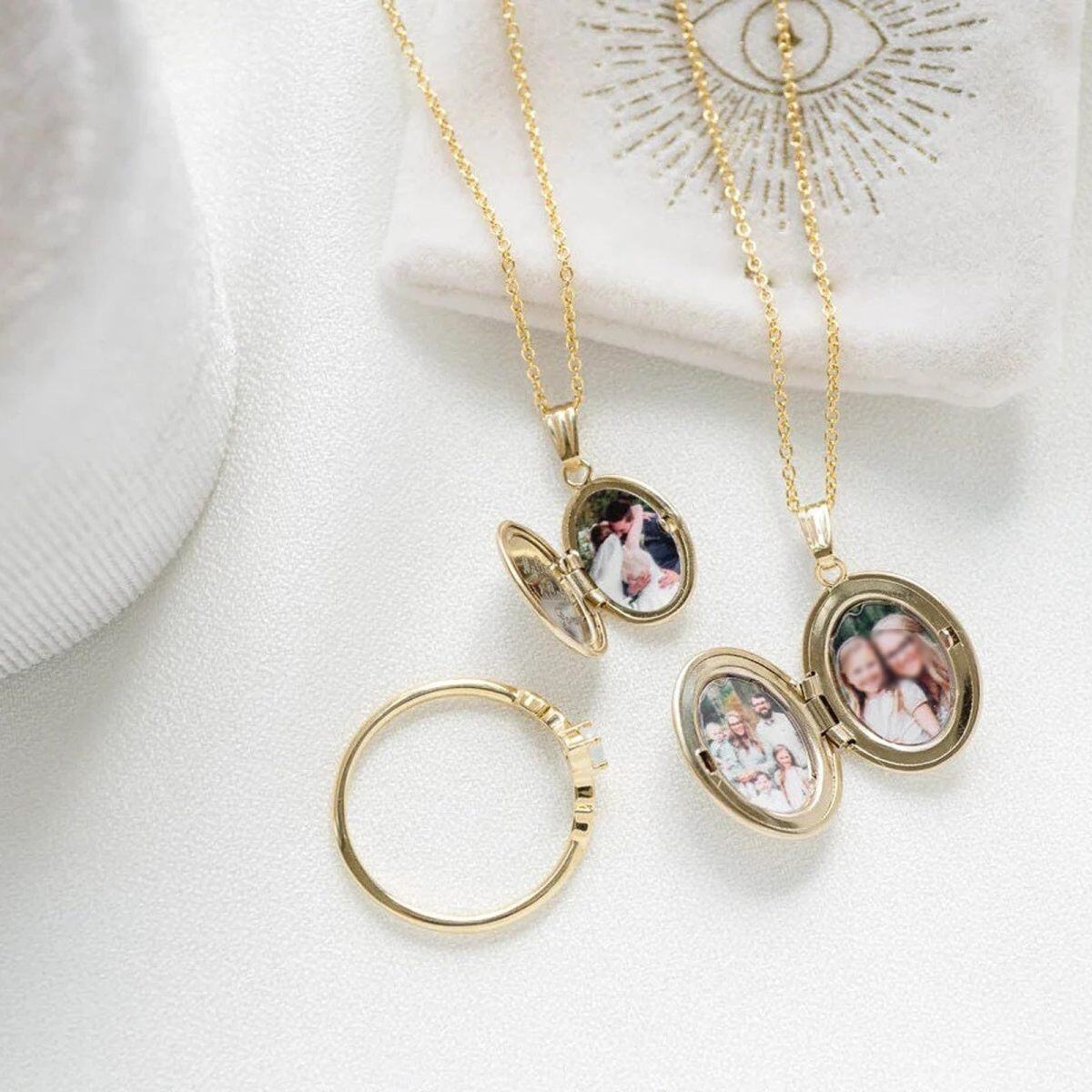 Sterling Silver with Yellow Gold Plated Daisy Personalized Oval Photo Locket Necklace-3