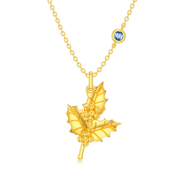 Sterling Silver with Yellow Gold Plated December Birthstone Flower Holly Pendant Necklace-1