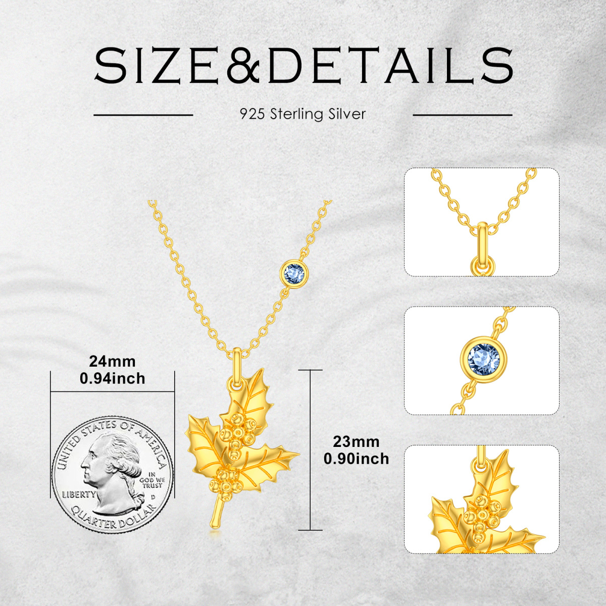 Sterling Silber mit Gelbgold plattiert Dezember Birthstone Blume Holly Anhänger Halskette-5