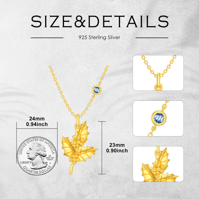 Sterling Silver with Yellow Gold Plated December Birthstone Flower Holly Pendant Necklace-5