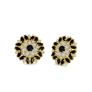 Sterling Silver with Yellow Gold Plated Cubic Zirconia Devil's Eye Stud Earrings-45