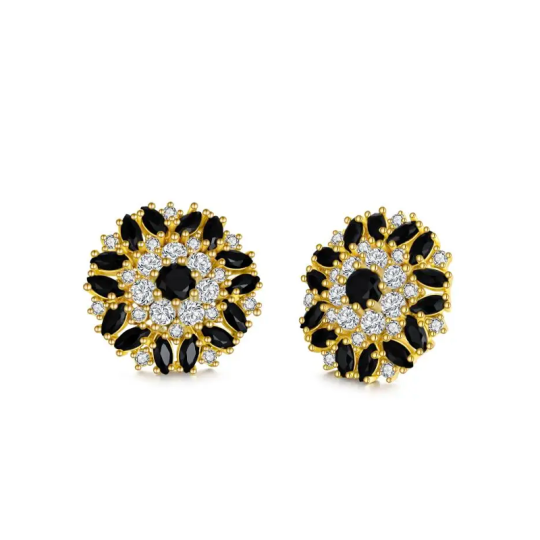 Sterling Silver with Yellow Gold Plated Cubic Zirconia Devil's Eye Stud Earrings