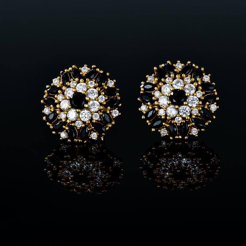 Sterling Silver with Yellow Gold Plated Cubic Zirconia Devil's Eye Stud Earrings-4