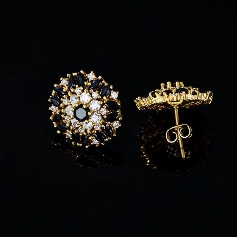 Sterling Silver with Yellow Gold Plated Cubic Zirconia Devil's Eye Stud Earrings-5