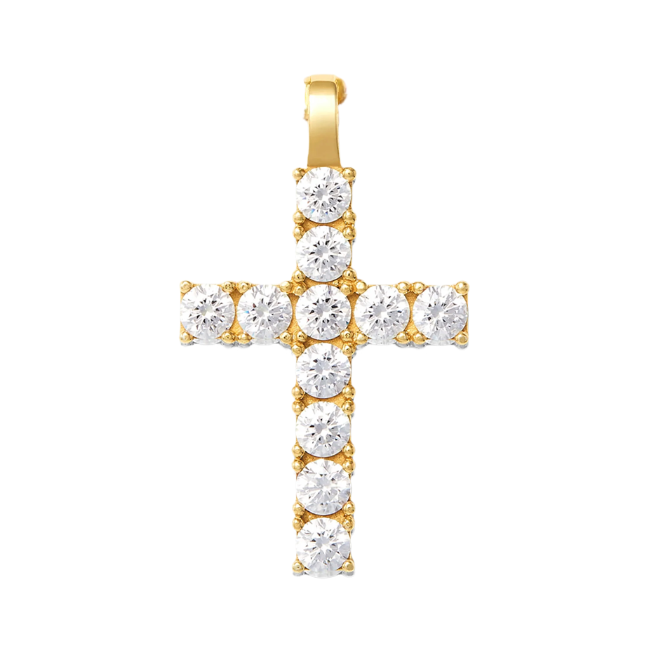 Sterling Silver with Yellow Gold Plated Diamond Micro Studded Cross Pendant-1
