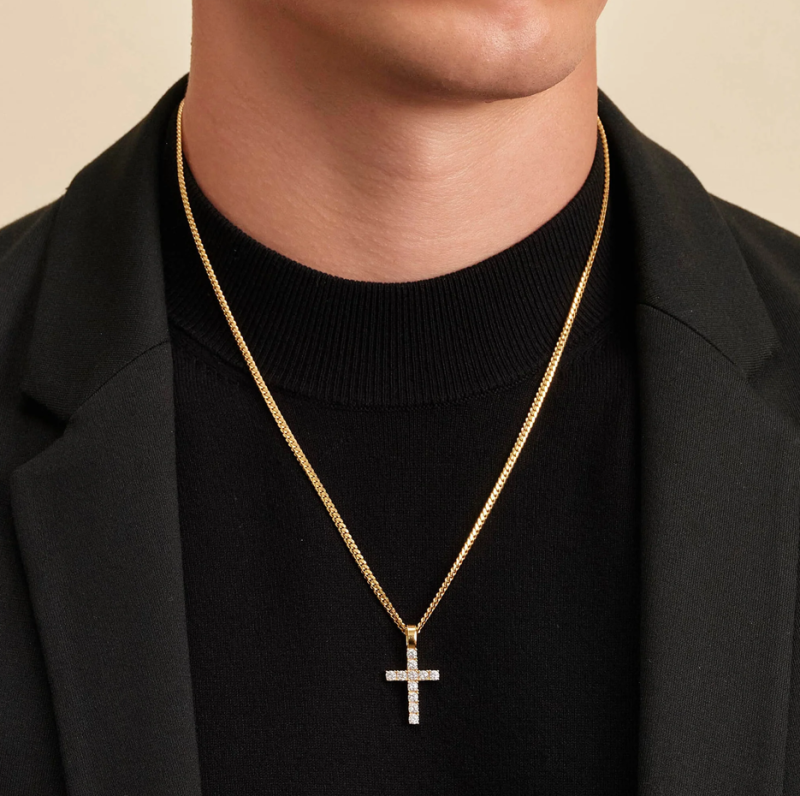 Sterling Silver with Yellow Gold Plated Diamond Micro Studded Cross Pendant-2