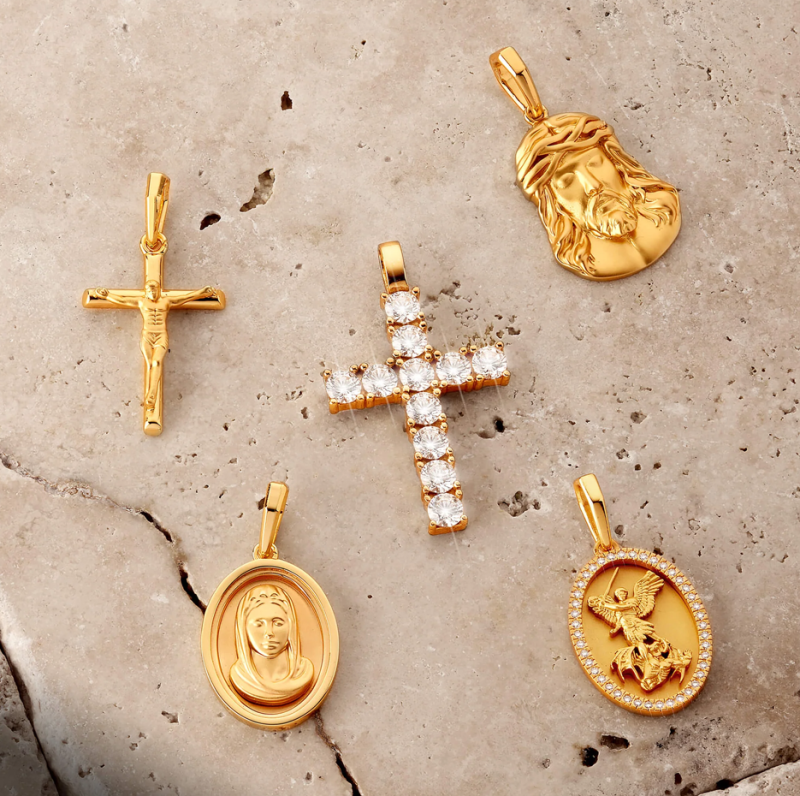 Sterling Silver with Yellow Gold Plated Diamond Micro Studded Cross Pendant-3