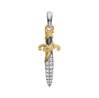 Sterling Silver with Yellow Gold Plated Diamond Waves Dagger Amulet-5