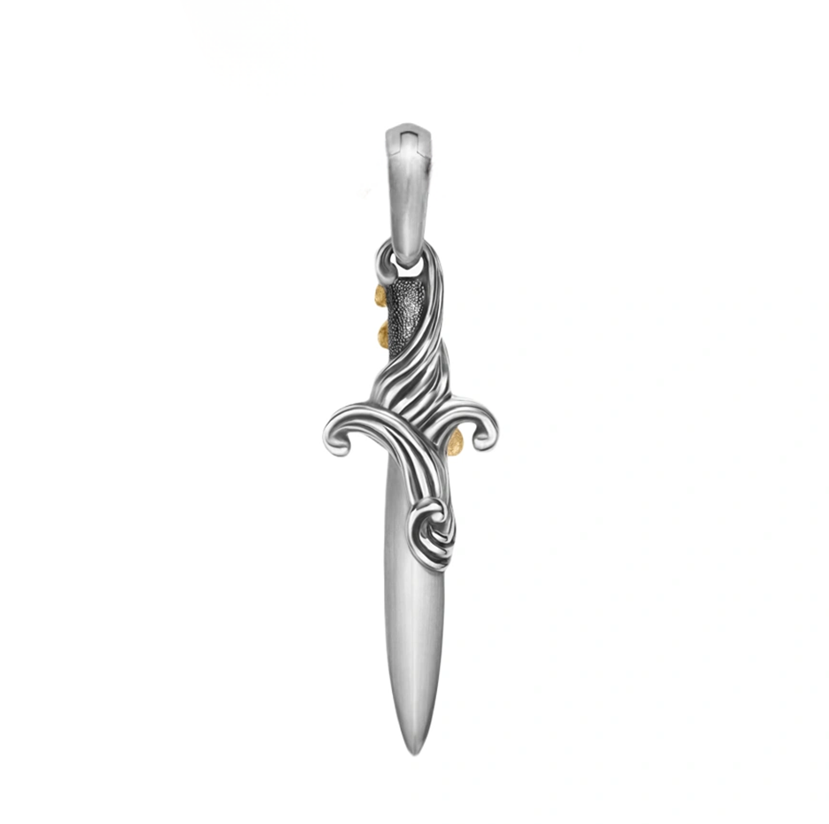 Amuleto de punhal em prata de lei com diamantes banhados a ouro amarelo-3