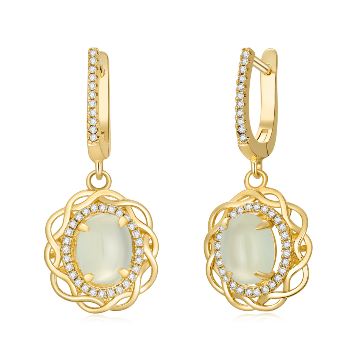 Sterling Silver with Yellow Gold Plated Cubic Zirconia Drop Earrings-1