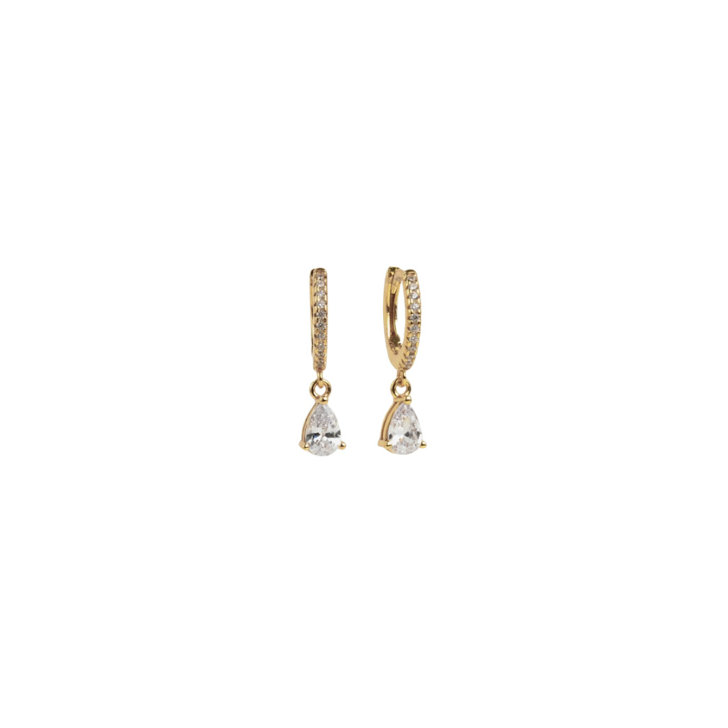 Sterling Silver with Yellow Gold Plated Cubic Zirconia Drop Shape Drop Earrings-1