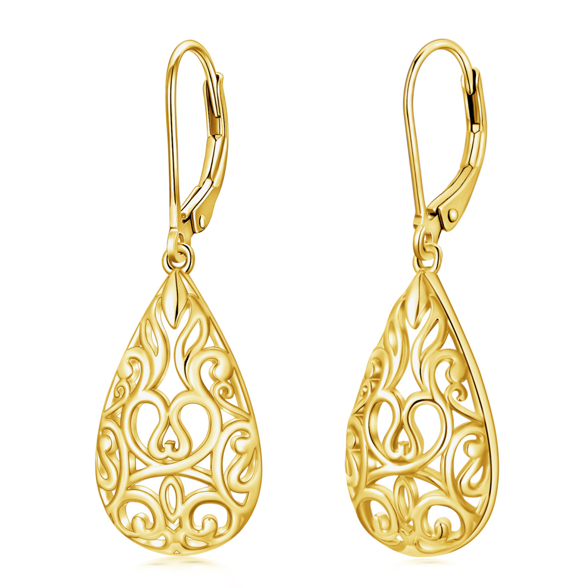 Sterling Silver with Yellow Gold Plated Drop Shape Drop Earrings-1