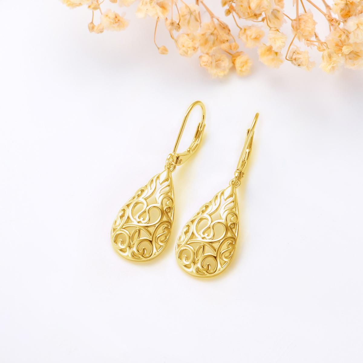 Sterling Silver with Yellow Gold Plated Drop Shape Drop Earrings-3