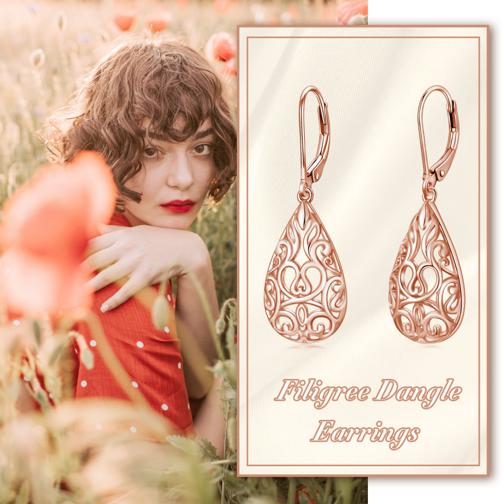 Sterling Silver with Yellow Gold Plated Drop Shape Drop Earrings-6