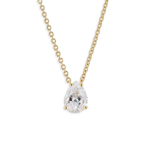 Sterling Silver with Yellow Gold Plated Cubic Zirconia Drop Shape Pendant Necklace