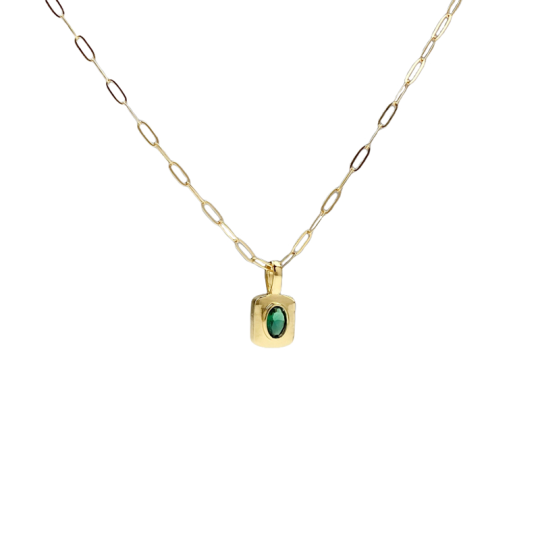 Sterling Silver with Yellow Gold Plated Emerald Square Pendant Necklace