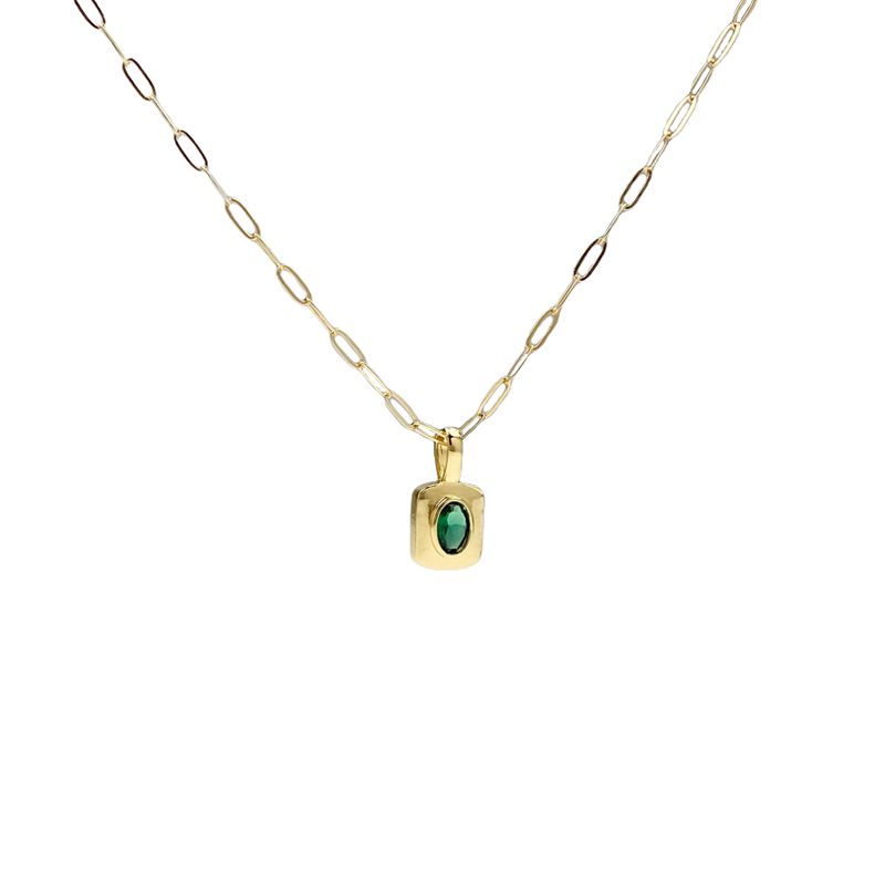 Sterling Silver with Yellow Gold Plated Emerald Square Pendant Necklace