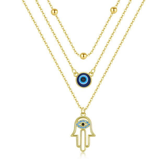 Sterling Zilver met Geel Goud Vergulde Boze Oog & Hamsa Hand Gelaagde Ketting-1