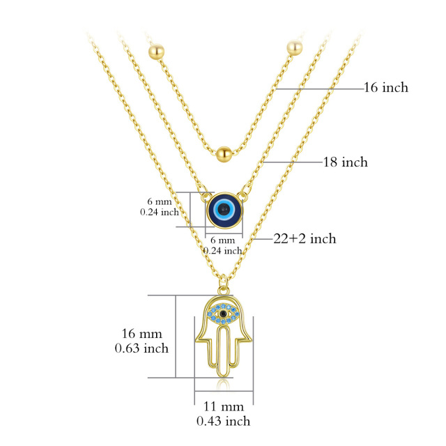 Sterling Zilver met Geel Goud Vergulde Boze Oog & Hamsa Hand Gelaagde Ketting-5