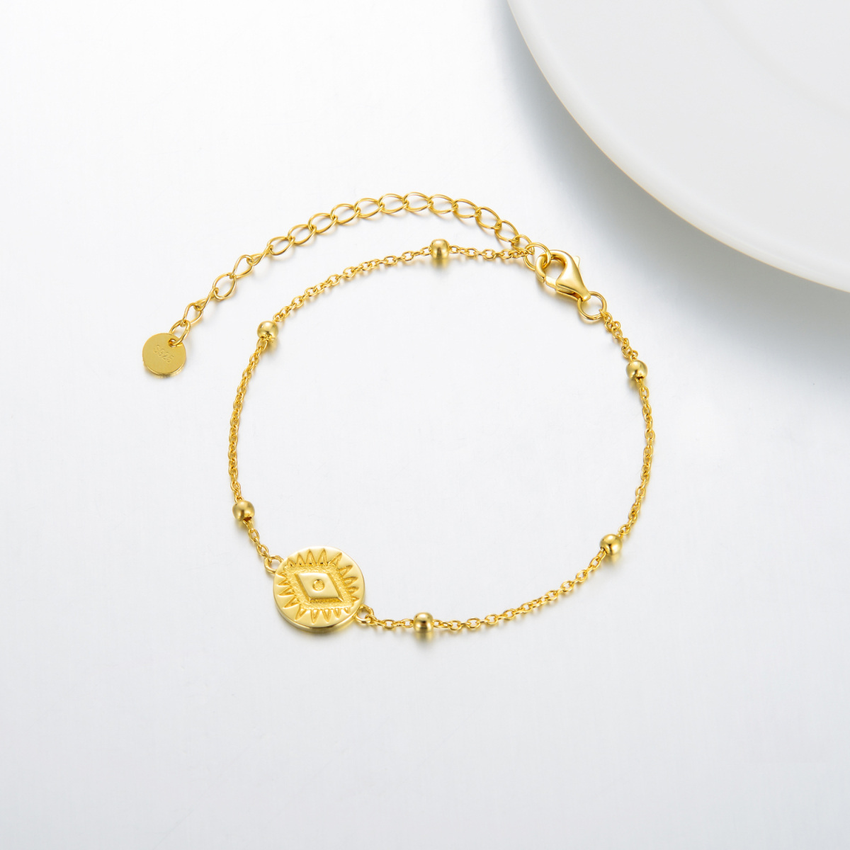 Pulsera de plata de ley con colgante de mal de ojo chapado en oro amarillo-1