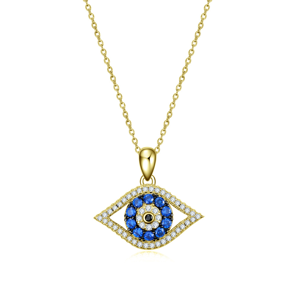Gold Vermeil Cubic Zirconia Evil Eye Box Chain Necklace for Women-1