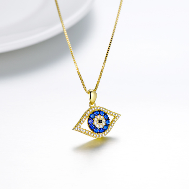 Sterling Silber mit Gelbgold plattierten Cubic Zirkonia Evil Eye Anhänger Halskette-3