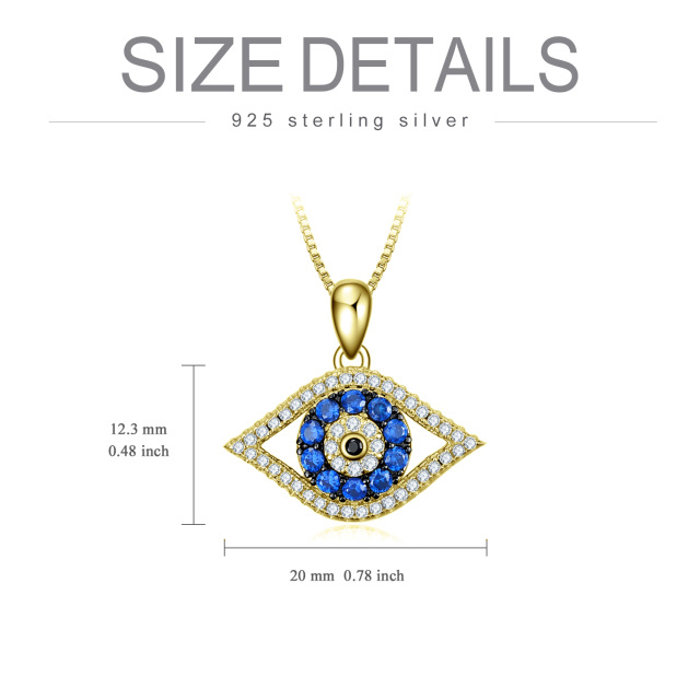 Sterling Silver with Yellow Gold Plated Cubic Zirconia Evil Eye Pendant Necklace-6