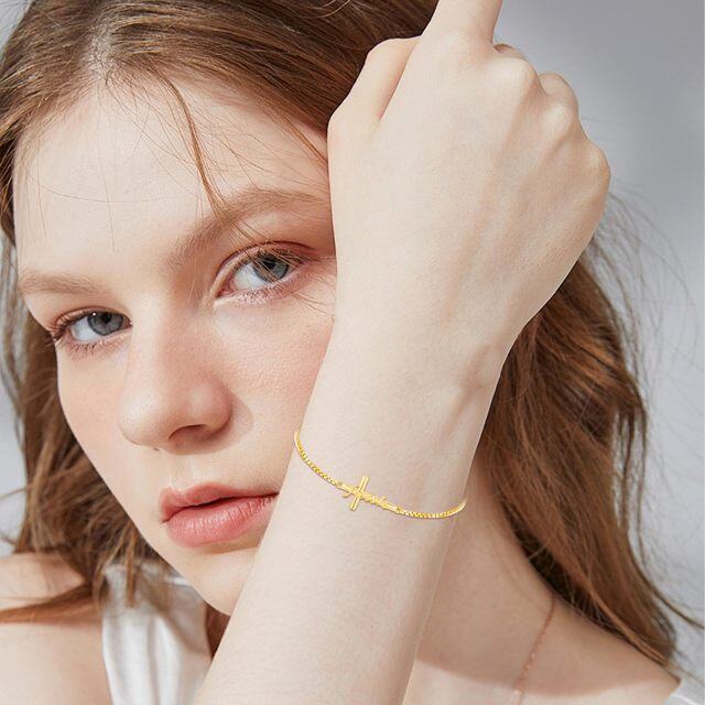 Pulsera con colgante de cruz de fe chapada en oro amarillo de plata de ley para mujer-2