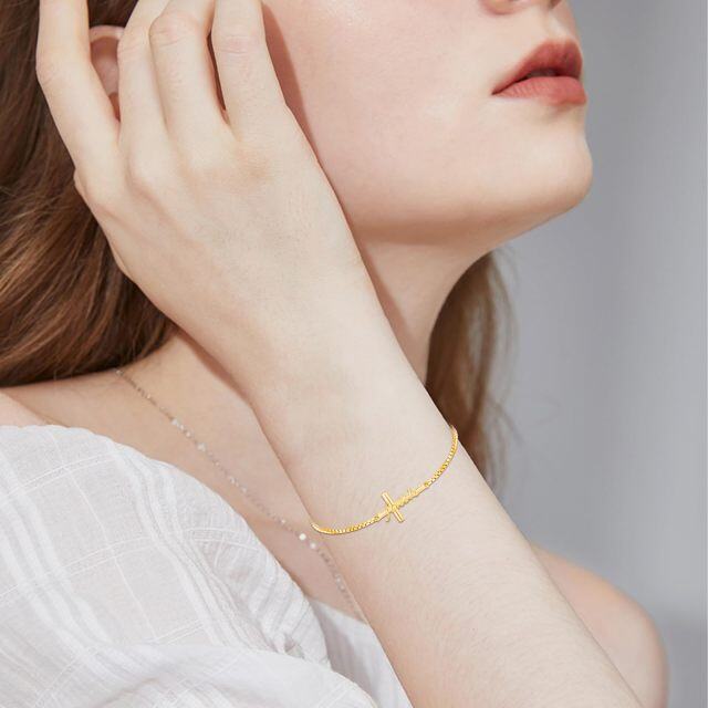 Pulsera con colgante de cruz de fe chapada en oro amarillo de plata de ley para mujer-3