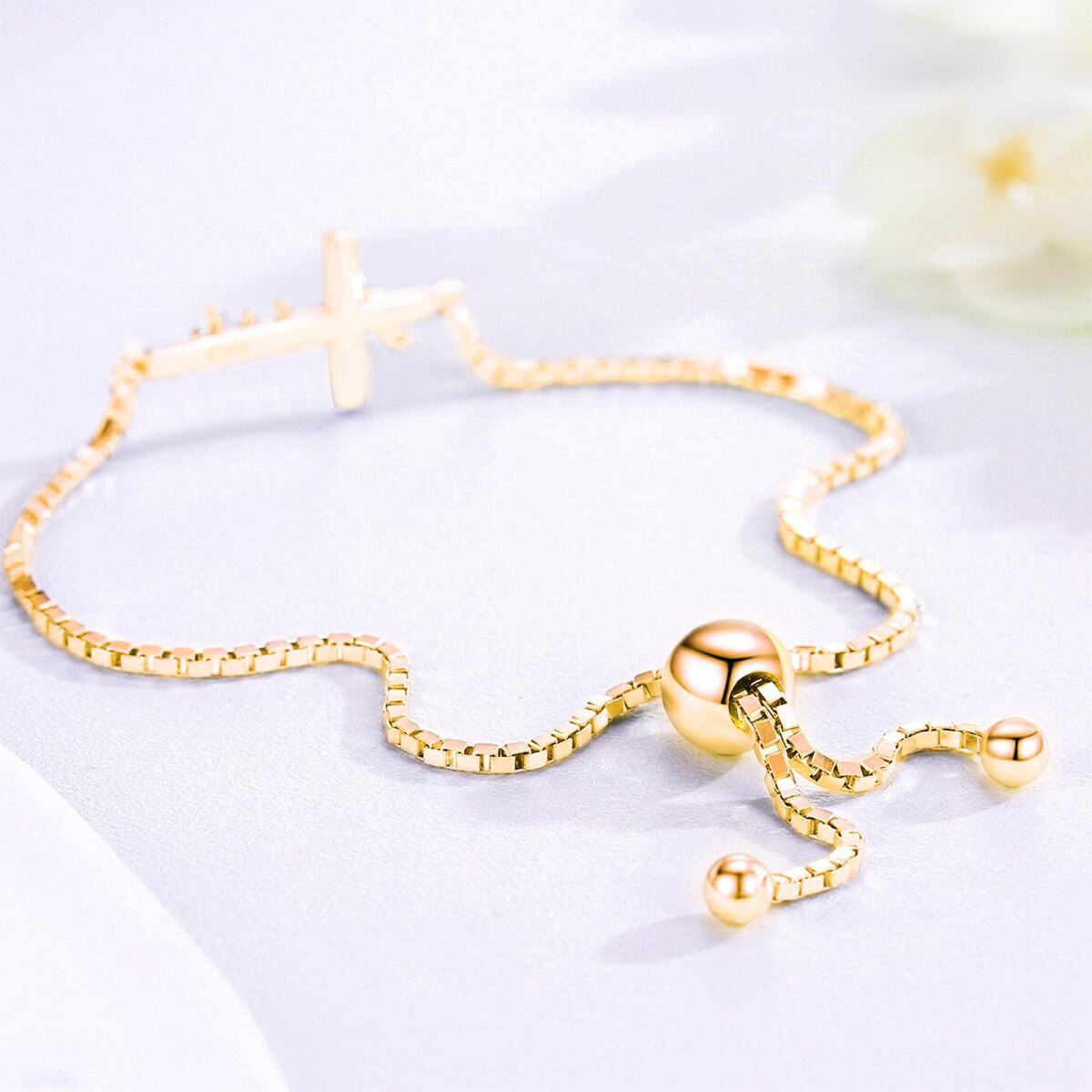 Pulsera con colgante de cruz de fe chapada en oro amarillo de plata de ley para mujer-5