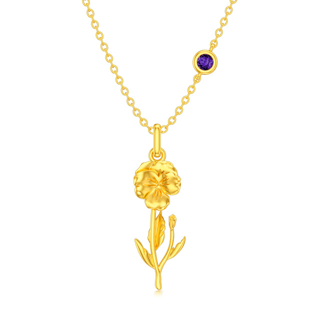 Sterling Silver with Yellow Gold Plated February Birthstone Flower Violet Pendant Necklace-1