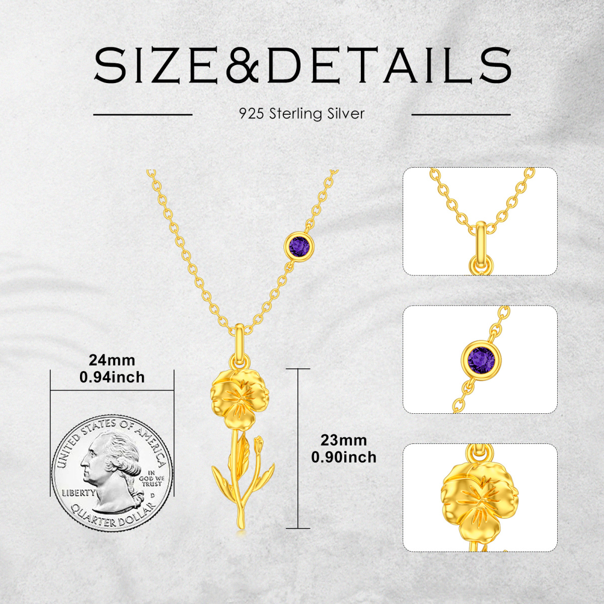 Sterling Silber mit Gelbgold plattiert Februar Birthstone Blume Violet Anhänger Halskette-5