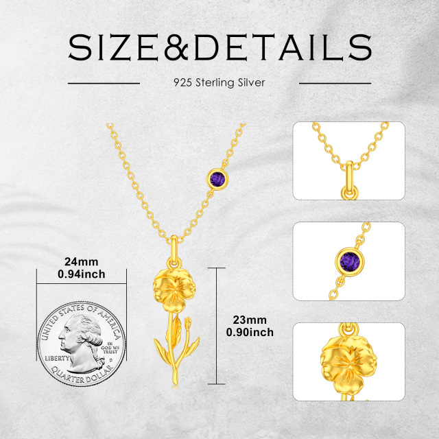 Sterling Silver with Yellow Gold Plated February Birthstone Flower Violet Pendant Necklace-5