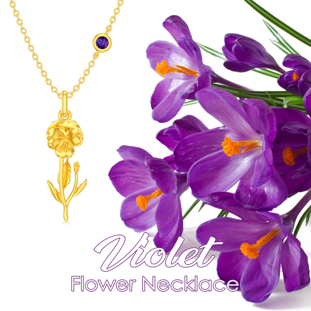 Sterling Silber mit Gelbgold plattiert Februar Birthstone Blume Violet Anhänger Halskette-6