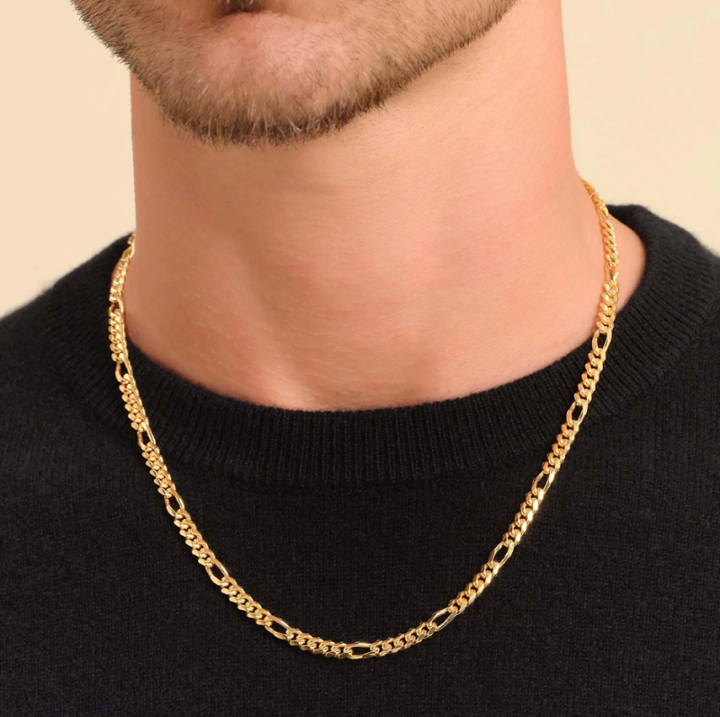 Sterling Silver with Yellow Gold Plated Figaro Chain Necklace for Men 5mm-2