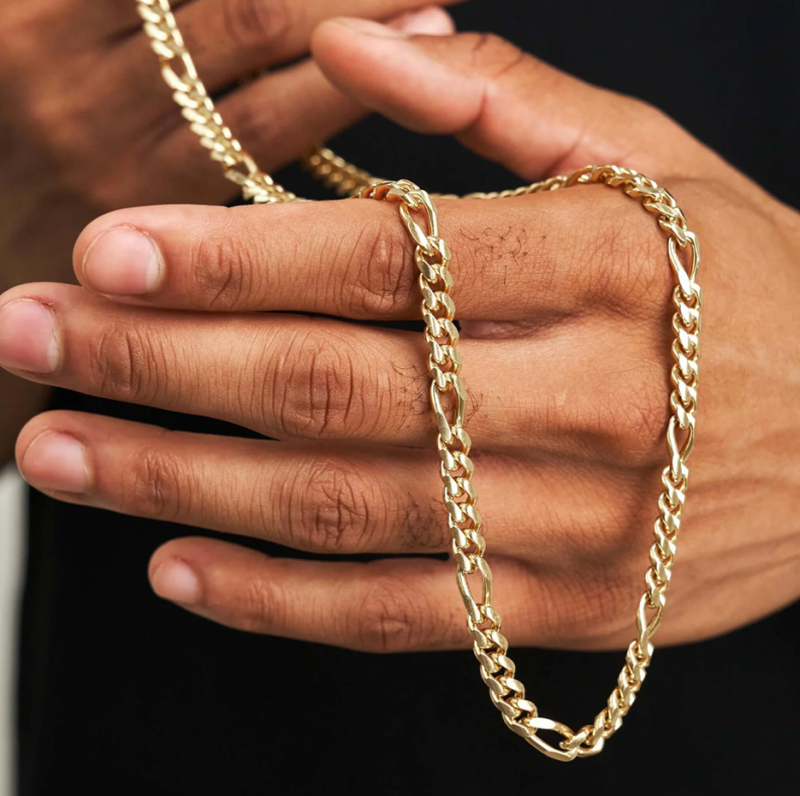 Sterling Silver with Yellow Gold Plated Figaro Chain Necklace for Men 5mm-3