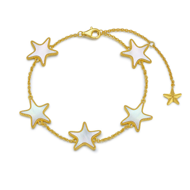 Sterling Silver with Yellow Gold Plated Five-Pointed Star Shaped Mother Of Pearl Starfish Pendant Bracelet-1