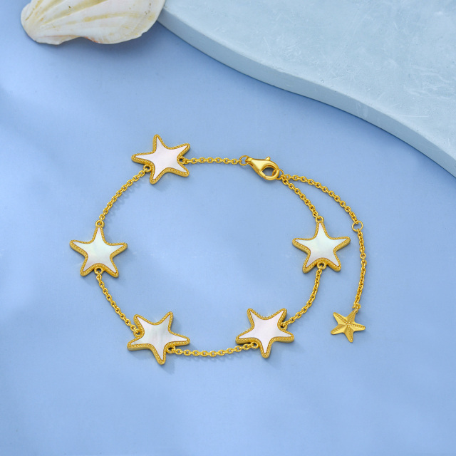 Sterling Silver with Yellow Gold Plated Five-Pointed Star Shaped Mother Of Pearl Starfish Pendant Bracelet-3