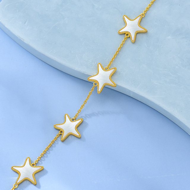 Plata de ley con baño de oro amarillo Pulsera con colgante de estrella de mar en forma de-4