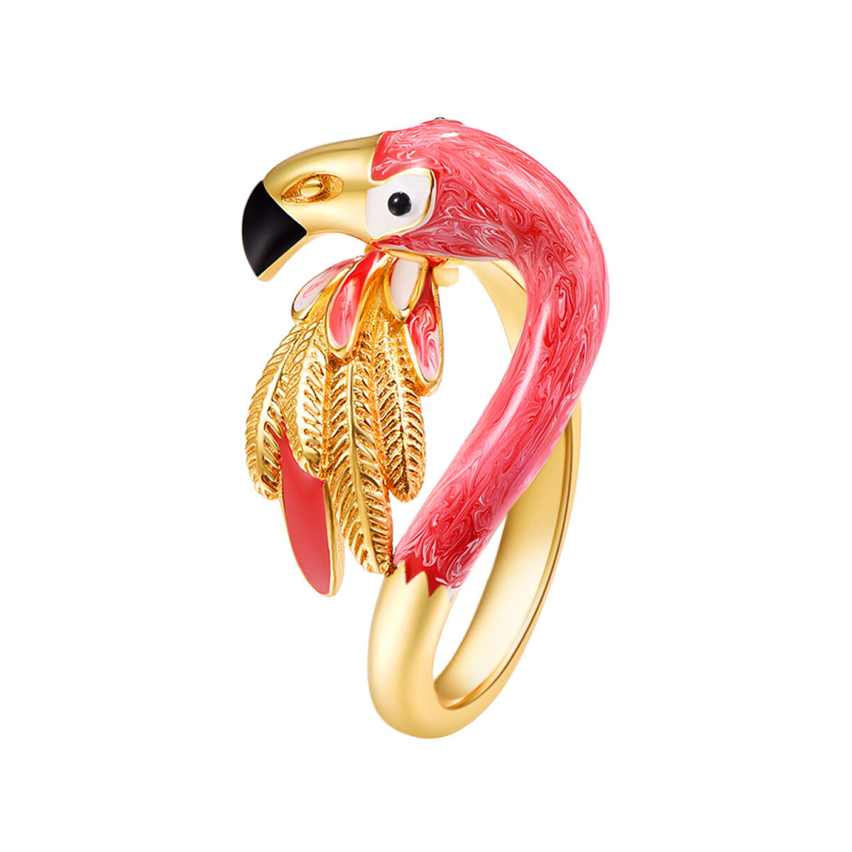 Anillo abierto Flamingo de plata de ley con baño de oro amarillo-1