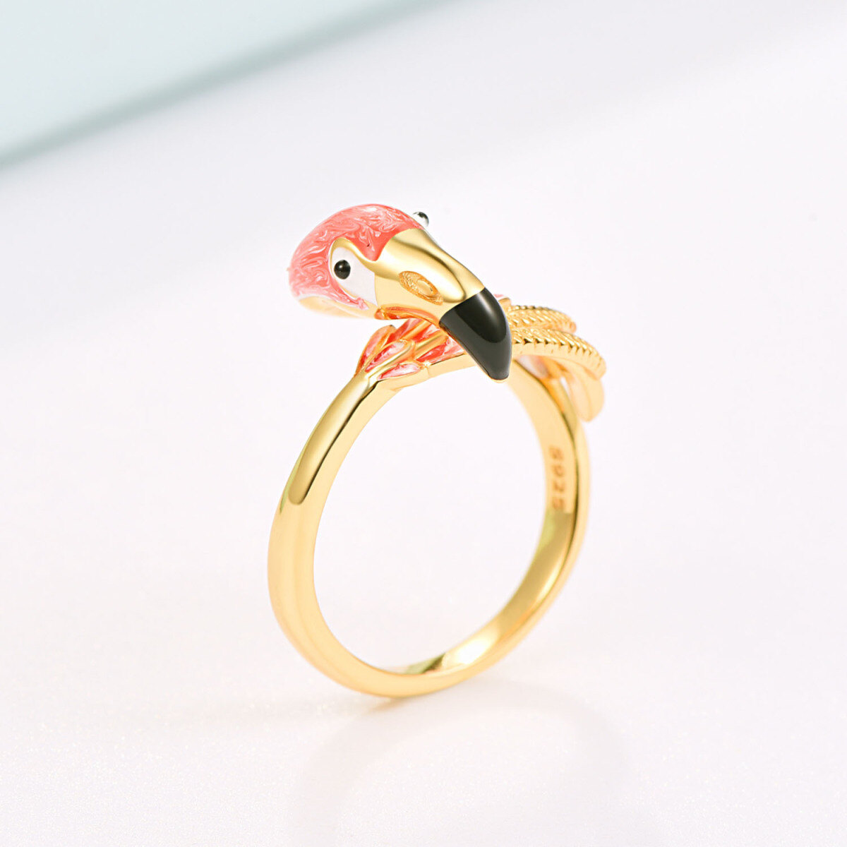 Sterling Silber mit Gelbgold überzogener Flamingo Offener Ring-4