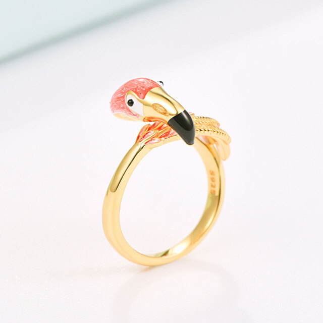 Sterling Silver with Yellow Gold Plated Flamingo Open Ring-4