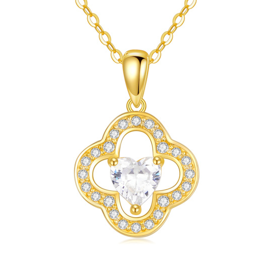 Sterling Silver with Yellow Gold Plated Cubic Zirconia Four Leaf Clover Pendant Necklace