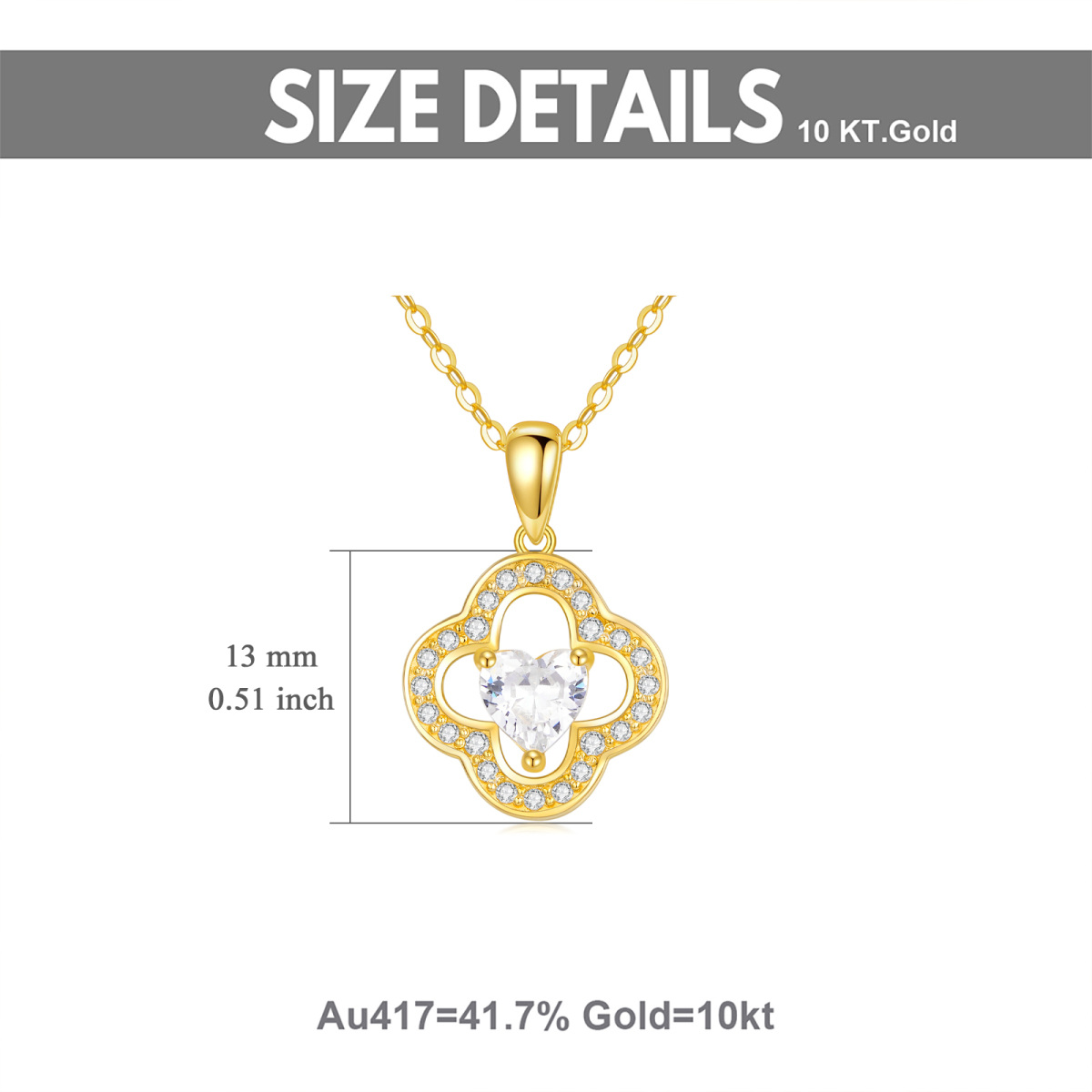 Sterling Silver with Yellow Gold Plated Cubic Zirconia Four Leaf Clover Pendant Necklace-6