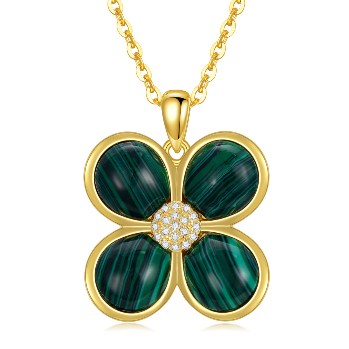 Sterling Silver with Yellow Gold Plated Four Leaf Clover Pendant Necklace-1