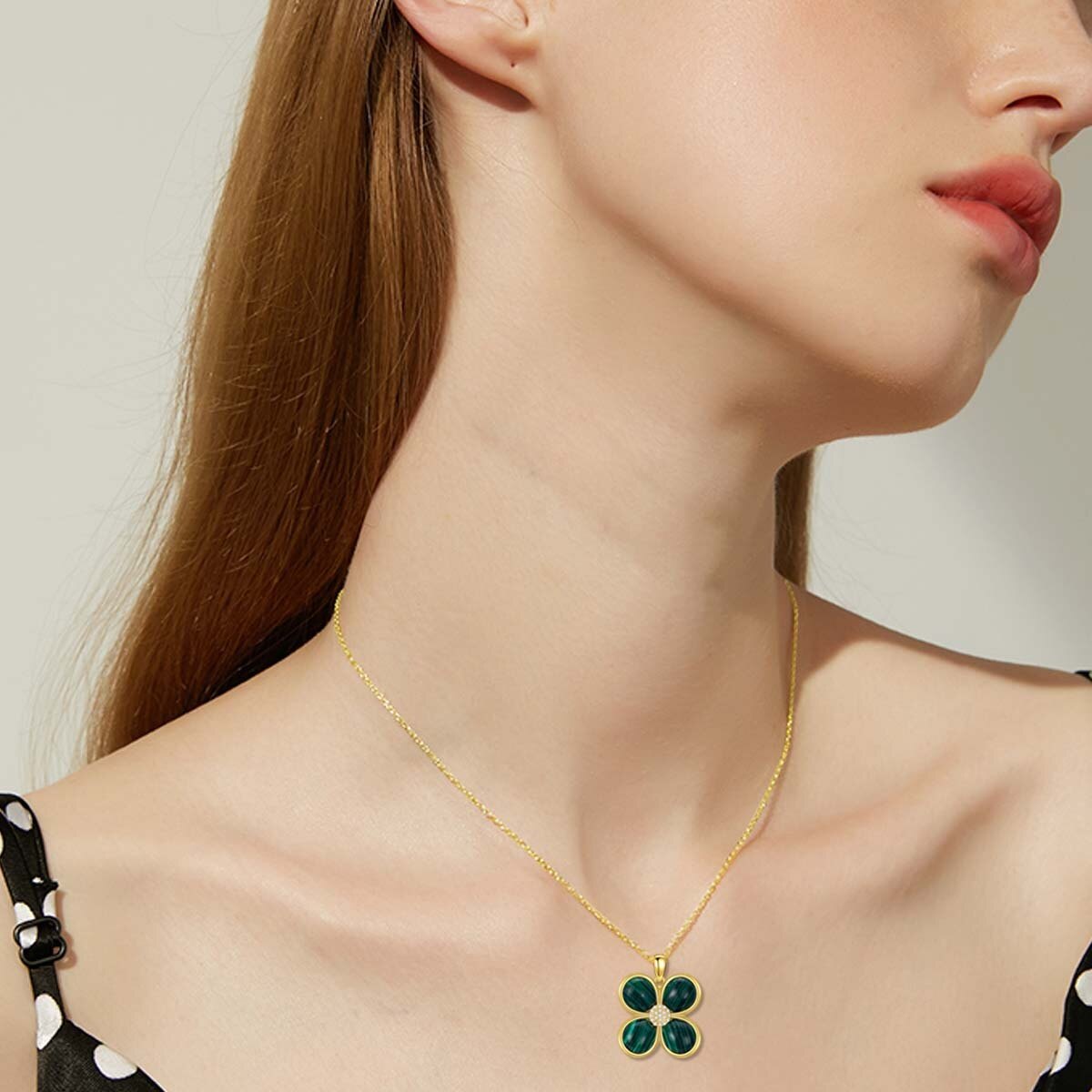 Sterling Silver with Yellow Gold Plated Four Leaf Clover Pendant Necklace-2