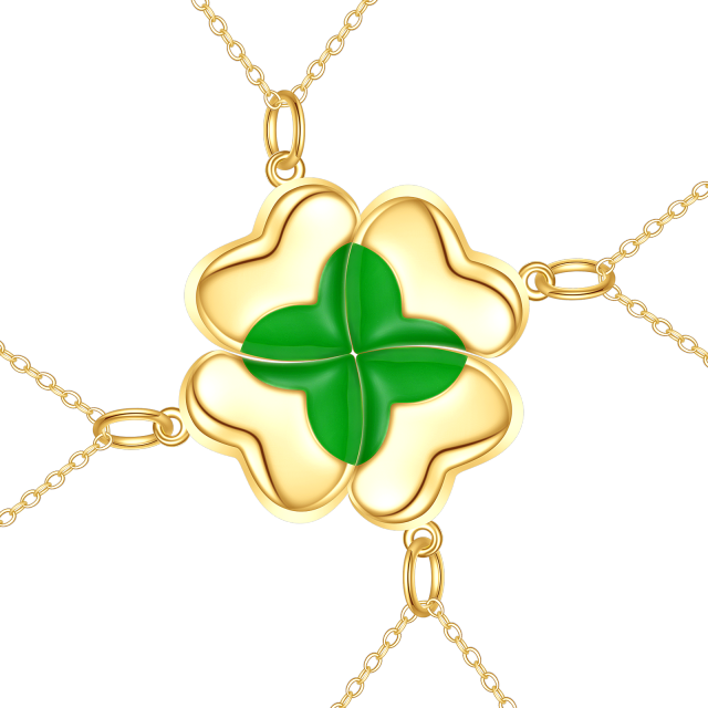 Sterling Silver with Yellow Gold Plated Four Leaf Clover Pendant Necklace-1